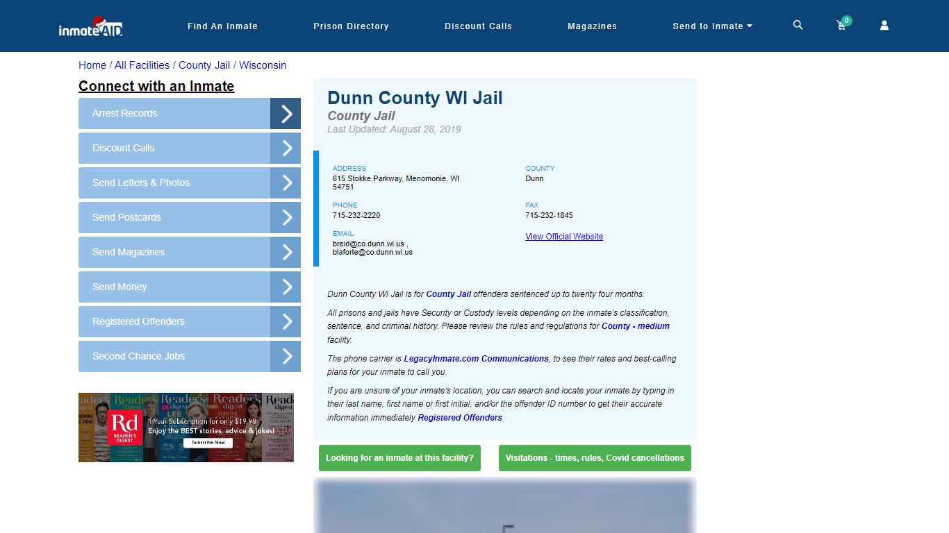 Dunn County WI Jail - Inmate Locator - Menomonie, WI