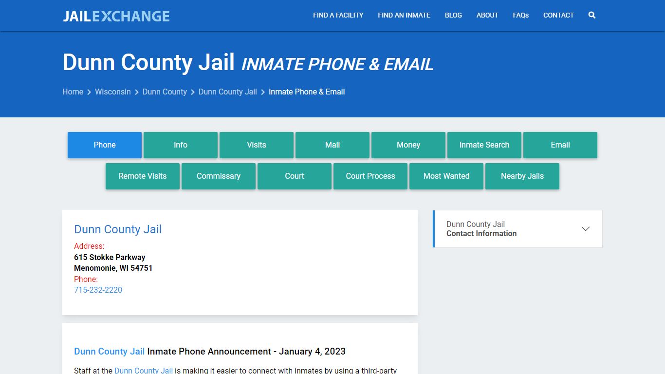 Inmate Phone - Dunn County Jail, WI - Jail Exchange