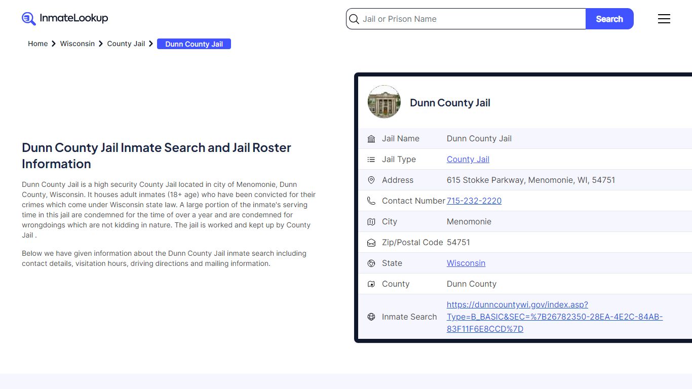 Dunn County Jail Inmate Search and Jail Roster Information - Inmate Lookup